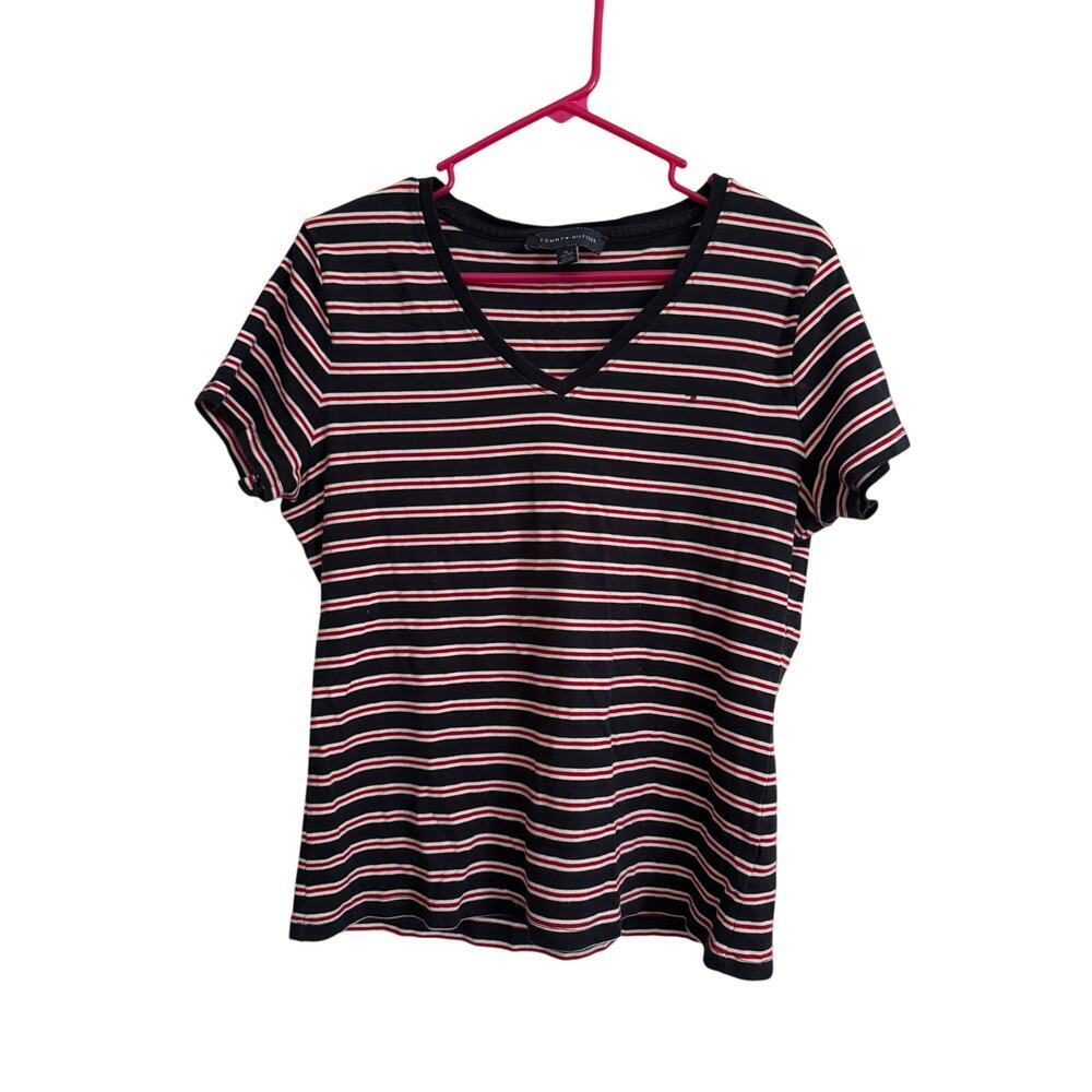 Tommy Hilfinger Striped Cotton V Neck Tee Size XL